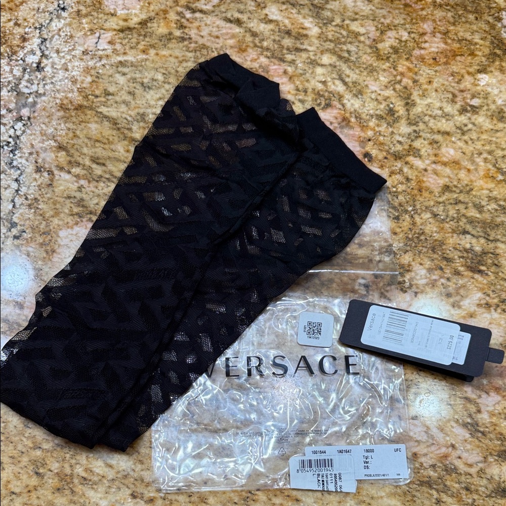 (New) Versace Black Sheer Patterned Socks
